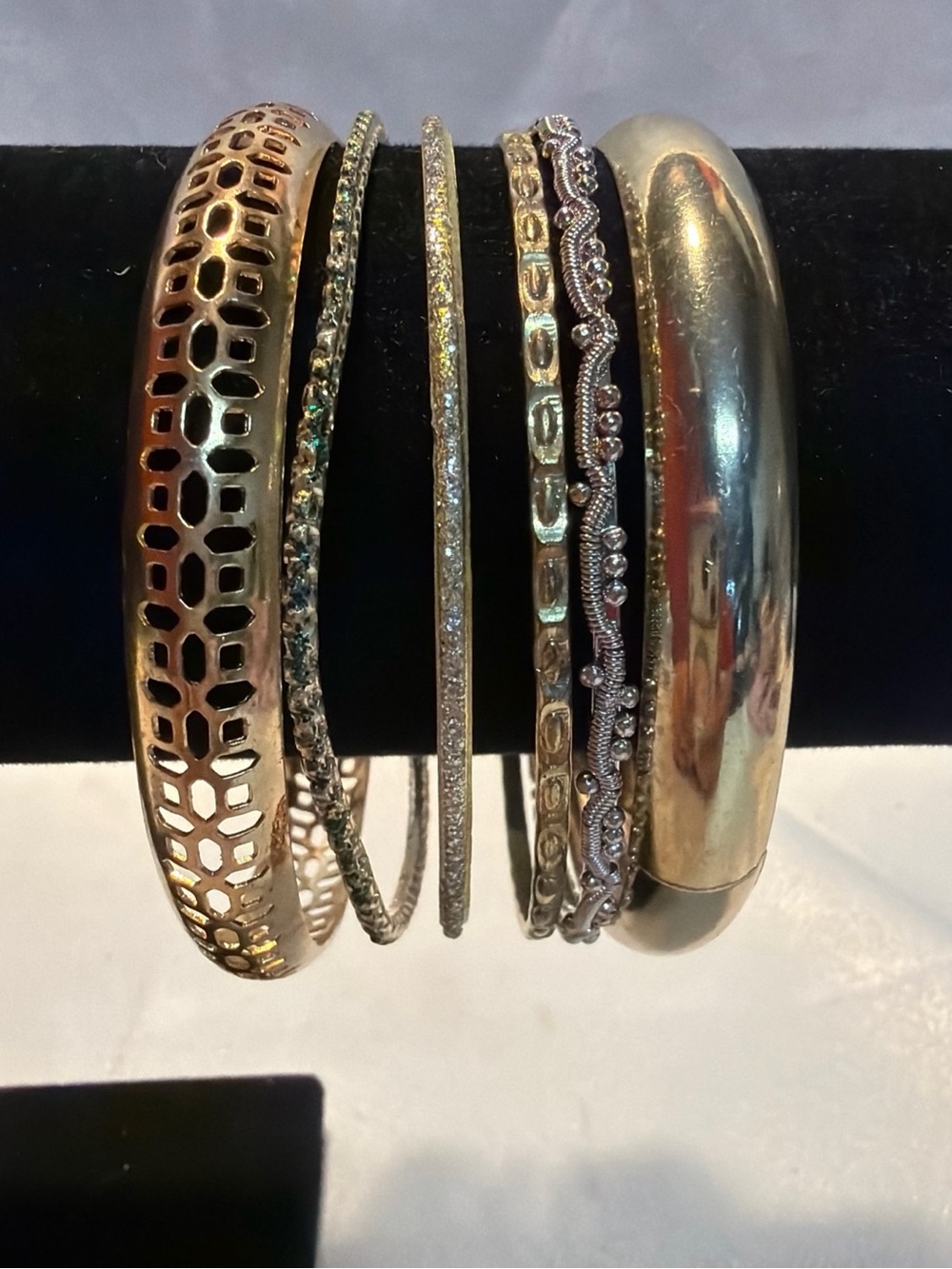 Source Unknown Gold and Silver Mixed Metal Bangle Bracelet Set - Picture 2 of 6